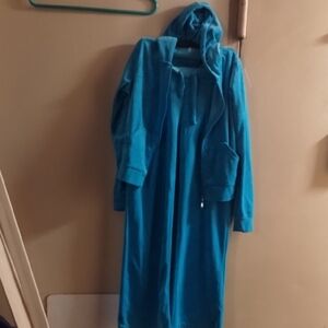Teal Hooded Women's Coat Set Top And Bottom.